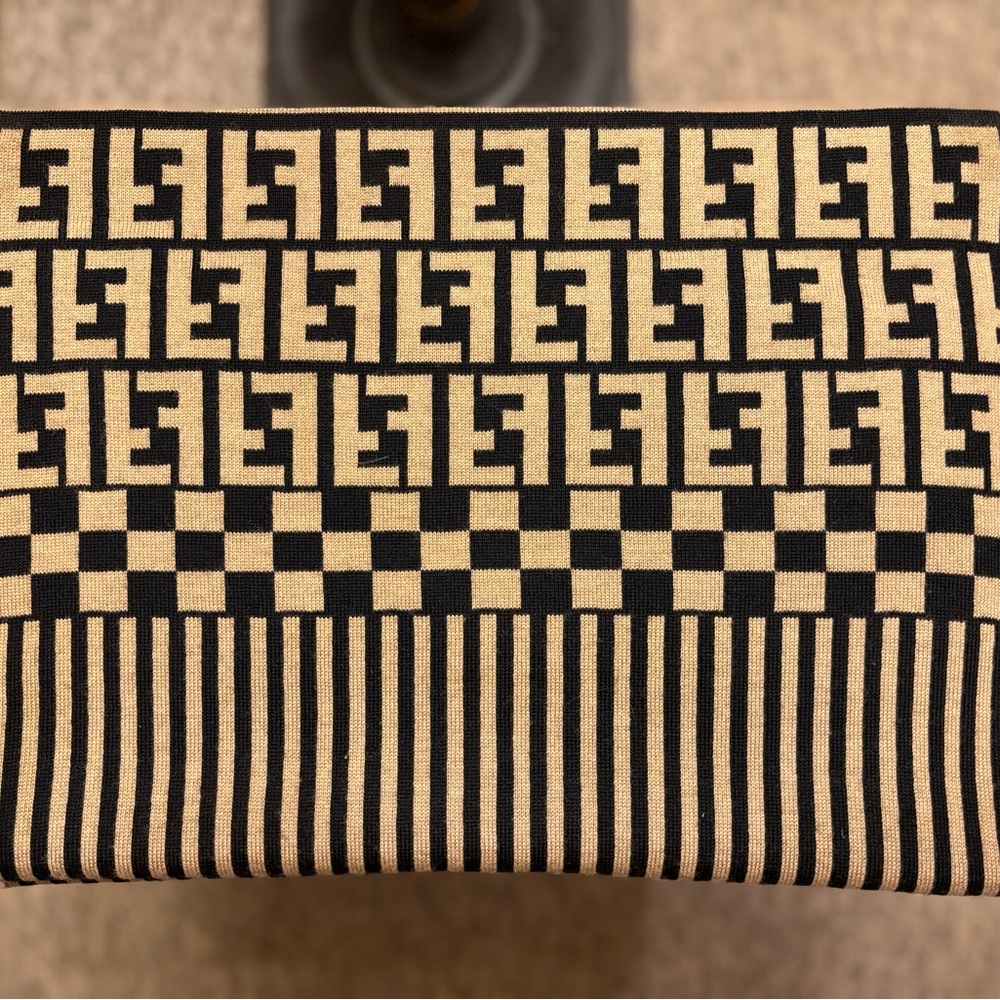 Fendi Beige & Black Striped Monogram Knit Scarf - Picture 4 of 9